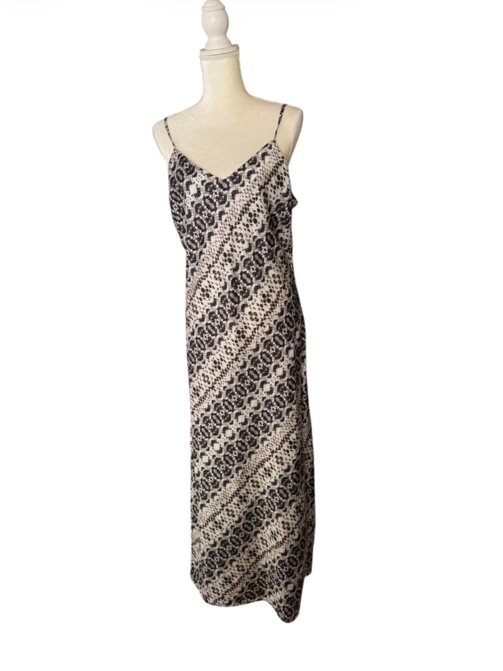 Adrienne Landau Black and Cream Slip Maxi Dress
